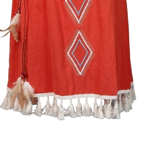 L'ATISTE boho embroidered, off- shoulder tribal, belted, tassel dress Size- Med. - Picture 7 of 16